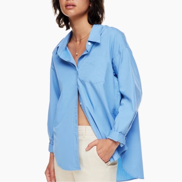 Aritzia Wilfred Relaxed Poplin Shirt Button-Up Green Striped Size Medium - Picture 6 of 6